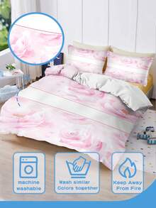 3pcs Customized Bedding Set, Pink Floral Pattern, Includes 1 Duvet Cover & 2 Pillow Shams, Can Be Purchased Separately. Made Of Polyester Fabric, Digital Printing, Suitable For Children, Families And Parents - Multicolor - View 2