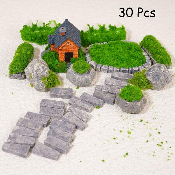 30pcs Mini Model Garden Accessories Set, Miniature House Set Micro Landscape Decoration For DIY Craft Garden Decoration