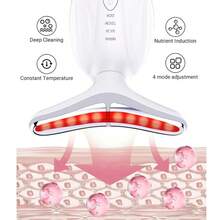 New Face And Neck Massage Tool, 7 Color LED Ladies Skin Care Facial Massager For Facial Skin Care - White, 500mAh Lithium Battery