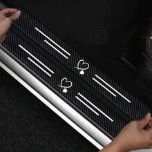 4pcs/Set Love Carbon Fiber Door Sill Protector - Scratch Crash Resistant, Easy Installation Anti-Slip Gripper, Elastic Installation, Door Protection Edge Protection, Suitable For All Cars, Durable Black Car Door Sill Cover, Fashion Auto Accessories