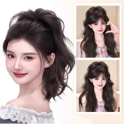 1pc Waterfall Claw Clip Wig, High Crown Fountain Ponytail, Women Fluffy Fake Hair Bun, Sweet & Cool Curly Ponytail, Natural Hair Volume Booster, Daily & Party Hair Accessory