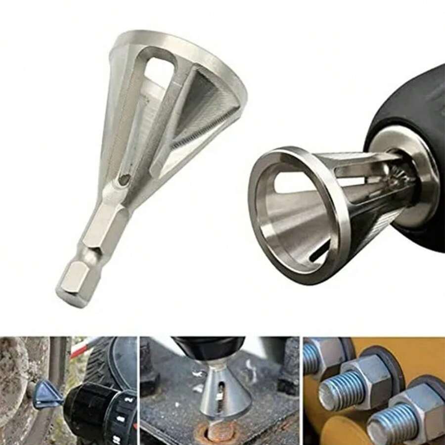 Broca desbarbadora y biseladora de acero inoxidable de 1 pieza de 22 mm, adecuada para todo tipo de taladros eléctricos de mandril, para eliminar rebabas en acero inoxidable, acero endurecido, acero dulce, cobre, latón, aluminio, fibra de vidrio y plástico. - Plateado - Ver 1