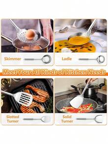 E-Far Cooking Utensils Set, 10-Piece Stainless Steel Kitchen Utensils With Holder, Metal Heat Resistant Kitchen Cookware Tool Spatula Set For Cooking, Easy Clean & Dishwasher