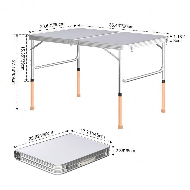 HSHa 2ft/2.5ft/3ft/4ft Folding Table, Aluminum Foldable Rectangle Camping Table, Portable Adjustable Garden Furniture, Outdoor Picnic Travel Table, Kitchen Work Table - White-90cm - View 8