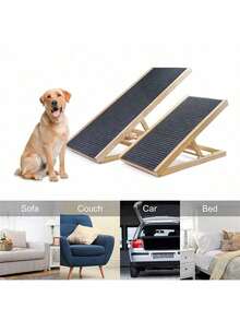 Thang leo trèo cho thú cưng bằng gỗ nguyên khối có thể điều chỉnh, thang dốc cho chó, thang sofa chống trượt cho thú cưng cỡ M - Xám - Xem 5