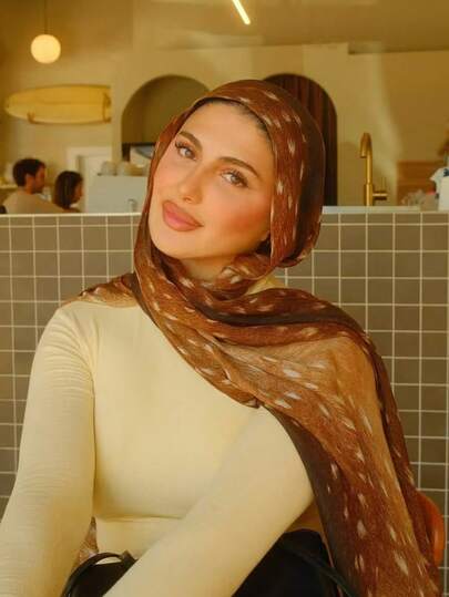 1pc Women Bohemian Style Animal Print Modal Hijab, Autumn/Winter Street Couple Scarf, Suitable For Daily Wear,Abaya Accessories For Dress