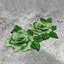 3 件/包 3D 牡丹花刺绣布贴，带彩色 3D 金色边缘，牛仔服装贴花 - 彩色 - 查看 9