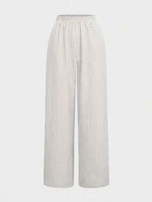 Bộ 2 quần kẻ sọc và áo crop top kẻ sọc buộc vạt trước, màu mơ - Màu be - Xem 8