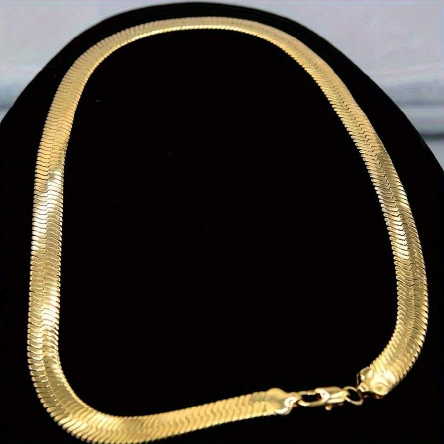 10mm Wide Men's 18K Gold Plated Chain Necklace - Hypoallergenic Nickel-Free High Gloss, Fade-Resistant Durable Jewelry, Secure Lobster Clasp, Suitable For Casual And Formal Wear, Fashionable Gift - 19.69英寸 - 查看 1