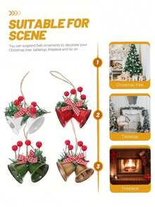 4pcs Iron Christmas Decoration Bells, 4 Different Colors, Decorated With Lace Mesh And Berry Patterns. They Have A Wind Chime-Like Effect, Creative Men's Gift, Personalized Gift, Suitable For Valentine's Day, Easter, New Year, For Both Men And Women. - Double-headed Bell - View 5