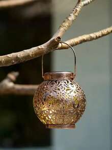 1 pieza Farol solar con patrón de peonía en negro y dorado, luz decorativa colgante para exteriores, lámpara de mesa para exteriores, adecuada para decoración de jardín/patio/mesa/porche