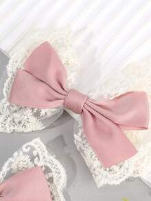 2 pièces Pinces à cheveux avec nœud en dentelle, pinces à cheveux avec nœud décontractées et douces, à porter au quotidien, accessoires pour cheveux de filles, pinces à griffes, accessoires pour la tête - Multicolore - Voir 4