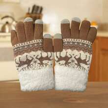 Guantes de invierno para mujer con pantalla táctil - Diseño de copos de nieve y forro polar, ajuste elástico para ciclismo, uso casual al aire libre y Navidad, equipo resistente al frío