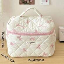 1pc L/M/S Pink Bow Pattern Makeup Bag Set Floral Cosmetic Bag Aesthetic Toiletry Travel Organizer Bag For Women Girls Print Large Travel Vintage Quilted Makeup Bag For Women Skincare Organizer Bag Print Flower Makeup Organizer Storage Bag Autumn University Essentials Travel Essentials Holiday Vacation Travel Bag For Women