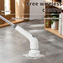 Rechargeable Rotating Cleaning Brush, Wireless Electric Bath And Kitchen Tile Cleaning Brush With LED Display, 2 Speed Settings, 7 Replaceable Cleaning Heads, Adjustable And Detachable Long Handle, Battery Capacity: 2000mAh - White - View 5