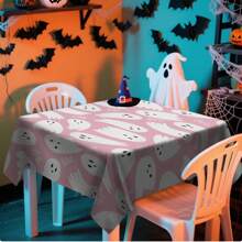 1/20pcs Halloween Theme Tablecloth,Cute Ghost Design Pink Tablecloth,Perfect For Parties,Dining & Home Decor,Halloween Decor