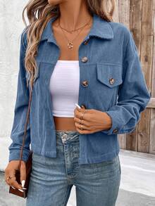 2025 Autumn/Winter Korean-Style Warm And Fashionable Coat, Corduroy Coat That Is Versatile And Suitable For Daily Wear, Elegant Appearance - Màu xanh lam - Xem 2