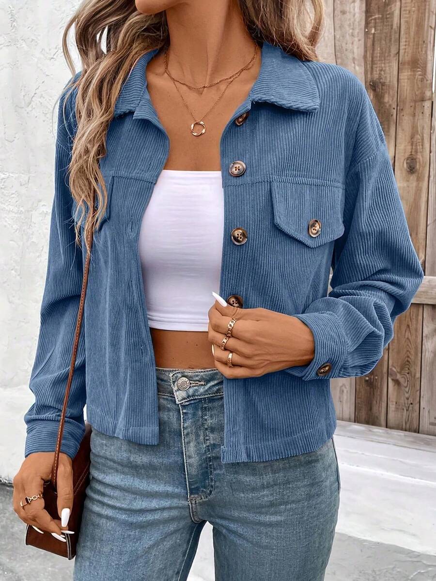 2025 Autumn/Winter Korean-Style Warm And Fashionable Coat, Corduroy Coat That Is Versatile And Suitable For Daily Wear, Elegant Appearance - 藍色 - 查看 1