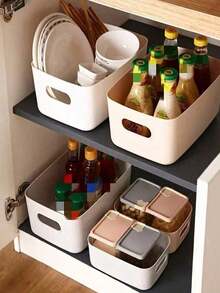 5 Pieces White Storage Boxes, Desk Organizer, Home Cosmetic Storage Boxes, Sundries And Snacks Storage Boxes For Bathroom/Kitchen/Bedroom, Food Storage Boxes For Kitchen Refrigerator, Pen Storage Boxes For Classroom, Home Decor, Party & Christmas Storage - Multicolor - View 6