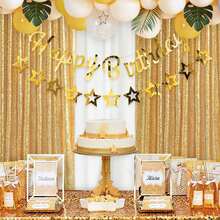 Premium Sequin Backdrop Curtain & Decor Collection – Glitter Wall/Photo Backdrop 2x8FT + Decorative Elements, Perfect For Christmas Decorations (Tree Skirt Compatible Style), Wedding Decorations, Home Décor (Living Room, Bedroom, Kitchen Curtains). Suitable For Baby Showers, Bachelor/Bachelorette Parties, Engagement Events, Graduation, Mother's Day & Halloween. Sparkling Design, Multiple Color Options, Ideal For Selfie Walls, Table Centerpieces, Bridal Accessories & Daily Room/Shower Curtain Use – Must-Have Holiday & Party Supplies. - 金色 - 查看 5