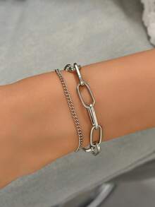 1pc European & American Style Thick Layered Cross Charm Women Gift Bracelet - Silver - View 3
