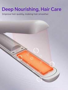 HYUNDAI 二合一迷你无线电气石陶瓷卷发棒/直发器，智能恒温，便携式微线圈卷发棒/直发器，商务旅行必备 - 淡紫色 - 查看 4