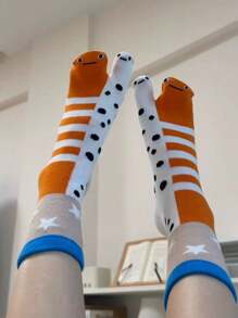 1/3/5双 Chaussette 女士可爱又有趣的分趾中筒袜，抽象又奇特可爱的花鳗鱼水族馆主题情侣袜，送给女朋友的个性化袜子 - 彩色 - 查看 2