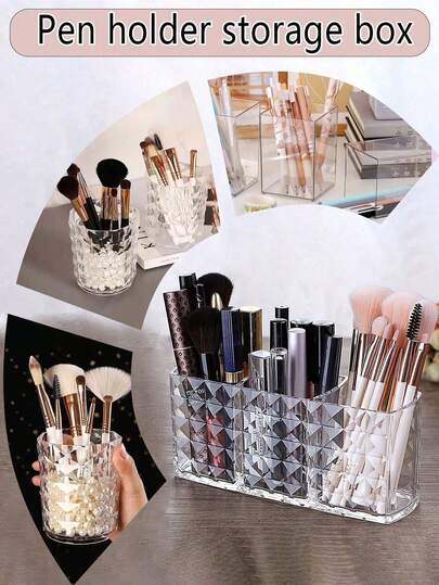 1 pieza Organizador de acrílico transparente de 3 compartimentos, organizador de brochas de maquillaje, caja de almacenamiento de cosméticos para lápiz labial, brillo de labios, delineador, marcadores, pinceles de pintura. Decoración esencial para el hogar para el tocador, escritorio, baño, dormitorio, sala de estar, oficina. Gran regalo para el Día de la Madre, Pascua, bolsa de maquillaje, esencial de viaje
