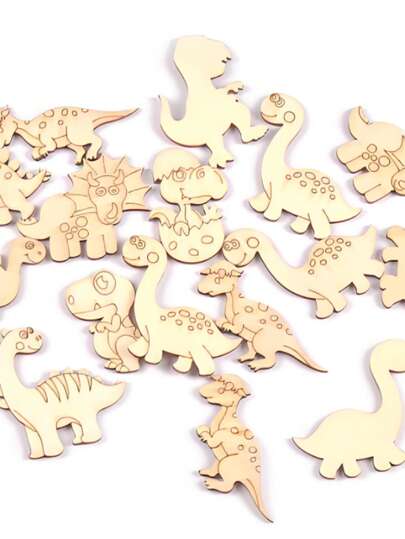 25/50 Pcs DIY Wooden Cartoon Dinosaur Craft Set - Unfinished Hollow Cut Painting And Decoration, Perfect For Home, Wedding, Party, Birthday