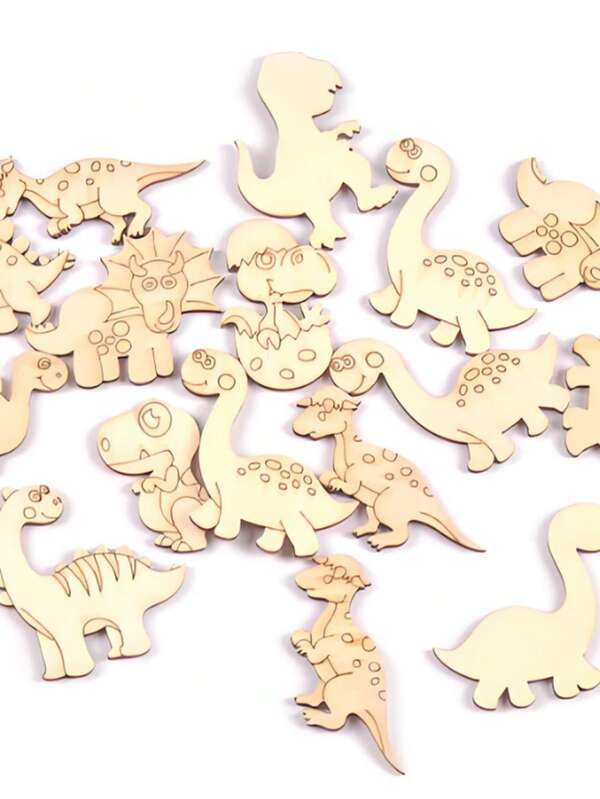 25/50 Pcs DIY Wooden Cartoon Dinosaur Craft Set - Unfinished Hollow Cut Painting And Decoration, Perfect For Home, Wedding, Party, Birthday