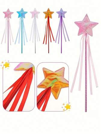 1/2/5/10pcs Princess Magic Wand Set, Shiny Star Fairy Wands, Party Favor Gifts, Made Of PVC - Ideal For Easter, Birthday, Wedding, Anniversary Celebrations - Theme Party Props, Suitable For Cosplay And Celebration Activities