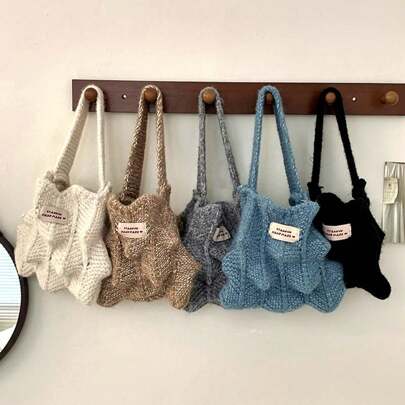 1 Pc Leisure Romantic Japanese And Korean Style Foldable Lightweight Solid Color Crochet Yarn Unique Design Hat Bag With Button Design Women's Small Handbag For Vacation Holiday For Daily Work Commuting Leisure Shopping And Fashion Clothing Matching