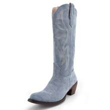 Women's Cowboy Boots, Faux Suede Embroidered Pointed Toe, Thick High Heel, Western Style, Wide Calf, Cowgirl Open Toe Mid-Calf Boots - Màu xanh lam - Xem 3