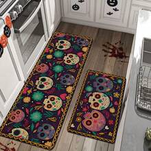 1pc Thickened 0.47 Inch/1.2cm Skull Non-Slip Kitchen Mats,Perfect For Halloween, Day Of The Dead & Easter Decor,Durable,Non-Slip,For Bedroom, Living Room, Laundry, And Bathroom,Halloween Decor,Home Decor Halloween Party - Multicolor - View 7