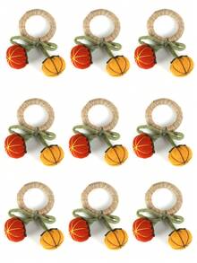 1/4/6 pièces Anneaux de serviette en toile de jute double citrouille d'Halloween, convient pour la décoration de table d'Halloween, porte-serviettes citrouille de Thanksgiving - Multicolore - Voir 3