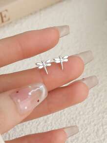 925 Sterling Silver Dragonfly Stud Earrings, Insect Earring Jewelry Suitable For Women Daily Wear, Mother's/Girlfriend's Gift For Easter, Valentine's Day - Dragonfly Earrings - View 2