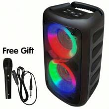 HY-3317 带麦克风的无线扬声器 - 大型便携式无线扬声器，带单麦克风卡拉 OK、迪斯科派对灯、10W 功率、2400mAh 电池、50 厘米充电线，非常适合户外使用和派对、户外音响系统 | 耐用的构造质量、无线扬声器低音炮、迪斯科派对灯、TWS、TF、AUX、麦克风，是派对、生日派对和露营晚餐的大礼物。