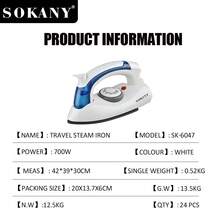 Plancha de vapor de viaje SOKANY 6047, quitarruga de ropa, 700W de alta potencia, calentamiento rápido, control de temperatura múltiple, pantalla LED para ajuste fácil. Suela de cerámica, fácil de planchar cuellos, botones y otras áreas pequeñas. Adecuado para viajes y personas de negocios como un útil compañero del hogar.