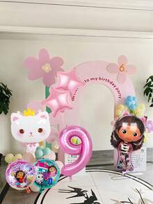 Gabby's Dollhouse 7 قطع بالونات ديكور حفلة عيد ميلاد لعبة بيت الدمية الكرتونية جابي، مجموعة بالونات من الألمنيوم المطبوع، ديكور لحفلات المناسبات والأعياد والأجواء الاحتفالية، هدية عيد الميلاد المثالية للأصدقاء، ديكور منزلي مثالي، ديكور غرفة مثالي، هدية عيد الحب، هالوين،