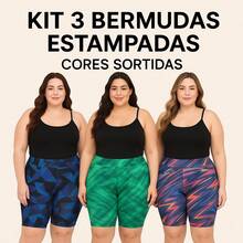 Kit 3 Bermudas Plus Size Estampadas Fitness G1 ao G3 - Cós Alto, Confortáveis, Cores Sortidas