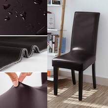 YISUN Dining Chair Covers, Solid Pu Leather Waterproof And Oilproof Stretch Dining Chair Protector Cover Slipcover (Deep Coffee, 6 Pack)