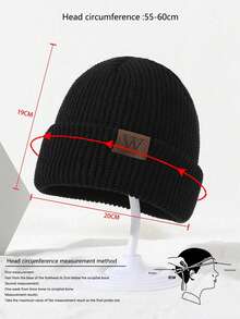 2 件男士皮革标签南瓜针织帽，户外休闲时尚柔软保暖秋冬帽适合日常穿着秋季服装 - 黑色+白色 - 查看 4