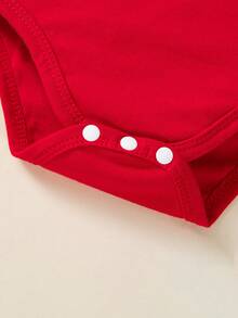 3件套圣诞宝宝套装，印花圣诞主题长袖连体衣、裙子、发饰套装，婴儿圣诞假日派对服装 - 紅色 - 查看 6