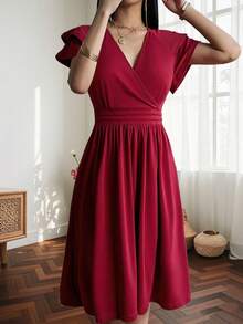 Women Midi Dresses - Red - View 3