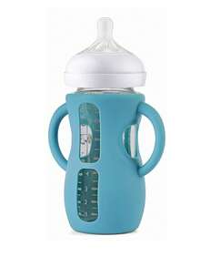 1个硅胶套，适用于天然玻璃婴儿奶瓶，硅胶材质，易握手柄，防摔保护，兼容4/8盎司玻璃瓶 - 彩色 - 查看 18