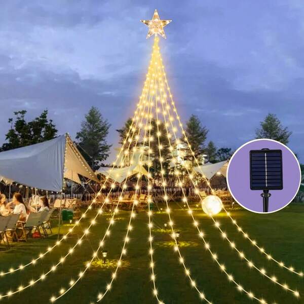 1 Stück, Weihnachts-Pentagramm Wasserfall Licht, Solar Innen- und Außen Weihnachtsbaum Festival Dekorations Licht, 8 Modi, für Garten, Hof, Veranda, Zuhause, Zimmer, Küche, Geschäft, Hotel, Hochzeit, Party, Abschlussball, Weihnachtsgeschenk (inklusive Batterie) Weihnachtsdekoration XMAS Deko Weihnachtsbaum Geschenkdeko Thanksgiving Hochzeit Heim Deko Herbst Deko Geburtstags Dekorationen für Geschenke Party Zubehör Innen Außen Garten Feiertags Festival Deko Halloween Deko Wanddeko Halloween Ornamente