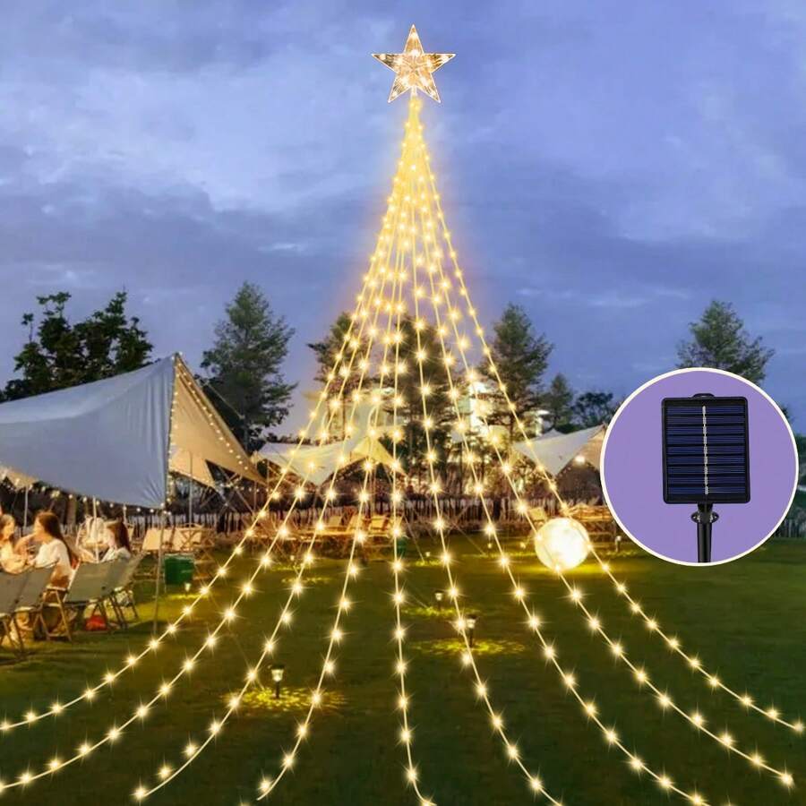 1pc, Christmas Pentagram Waterfall Light, Solar Indoor Outdoor Christmas Tree Festival Decoration Light, 8 Modes, For Garden, Courtyard, Porch, Home, Room, Kitchen, Shop, Hotel, Wedding, Party, Prom, Holiday Gift(Including Battery) Christmas Decoration XMAS Decor Christmas Tree Gift Decor Thanksgiving Wedding Home Decor Home Decor Fall Decor Autumn Decor Birthday Decorations For Gifts Party Supplies Indoor Outdoor Garden Holiday Festival Decor Halloween Decor Wall Decor Halloween Ornaments Christmas Decoration XMAS Decor Christmas Tree Gift Decor Thanksgiving Wedding Home Decor Home Decor Fall Decor Autumn Decor Birthday Decorations For Gifts Party Supplies Indoor Outdoor Garden Holiday Festival Decor Halloween Decor Wall Decor Halloween Ornaments