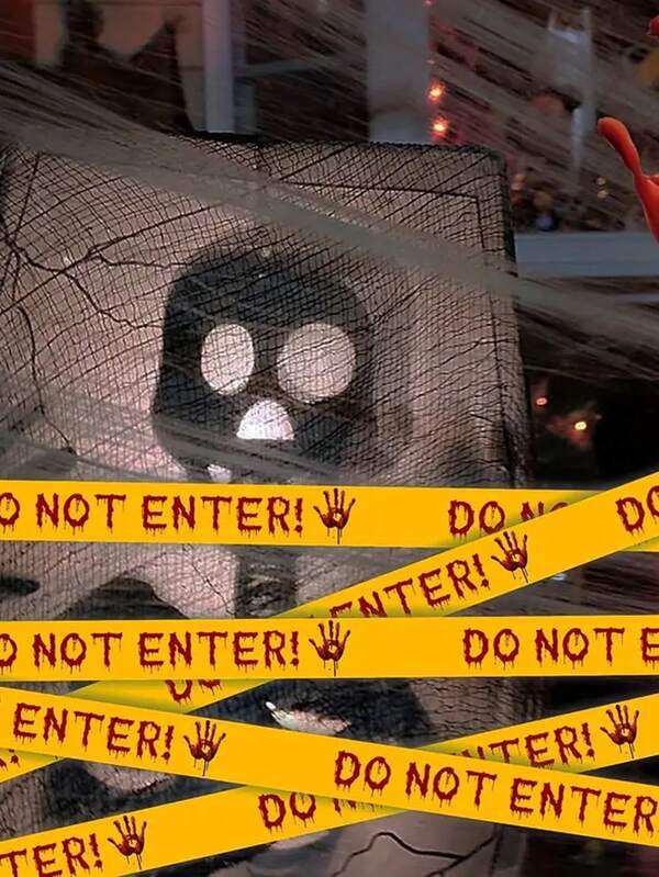 Halloween Multi-Color Isolation Warning Tape With Eye-Catching Hazard Signs, Made Of Durable Plastic Material, Suitable For Haunted House Courtyard Party Decorations.