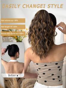 Claw Ponytail Extension Hair Highlight Brown 16 Inch Short Water Wave Hair Heat Resistant Fiber Synthetic Ponytail Hairpiece For Girl Women Party Daily Used