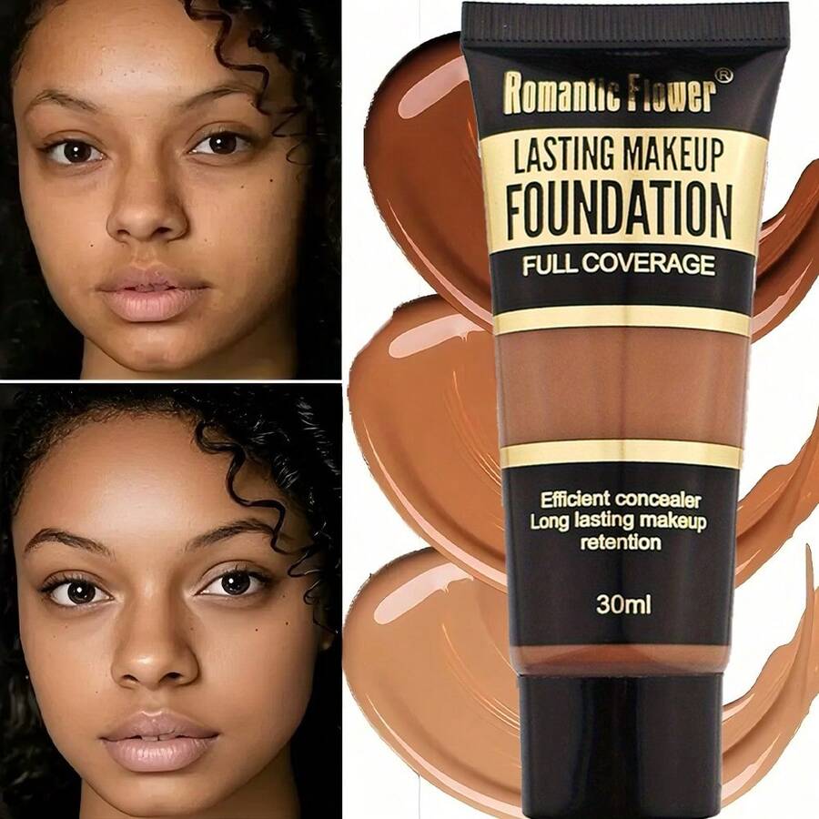 Romantic Flower 1pc 30ml Full Coverage Natural Matte Oil-Control Foundation, Long-Lasting Non-Transfer Makeup Base